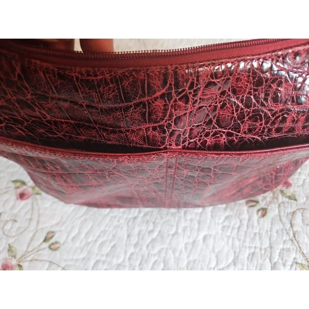 Brighton Barbados Oxblood Croc Embossed Ziptop Hobo Handbag EUC